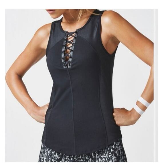NWT Fabletics Black Dominica Lace Up Tank Top Size M - Picture 1 of 10
